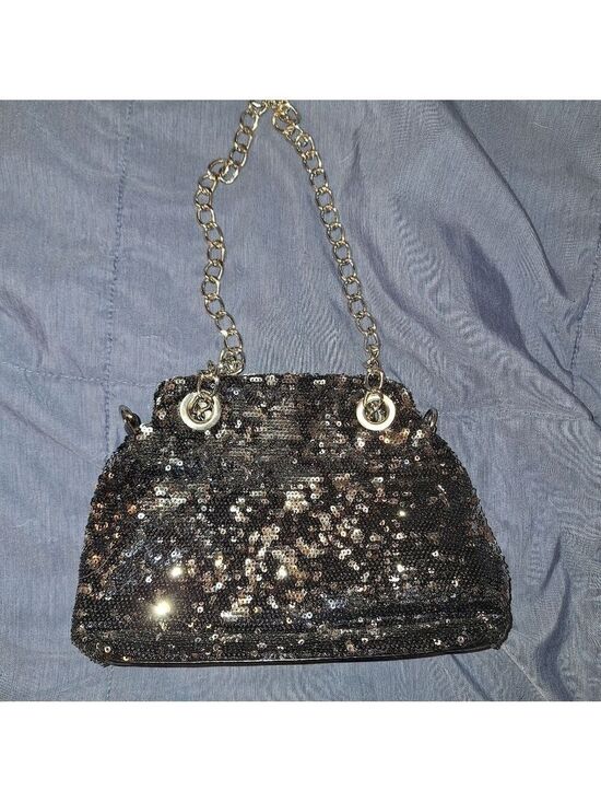 Fiona Lang Handbags - Fiona Lang Small Black Sequin Purse Celebration Party Chain Bag